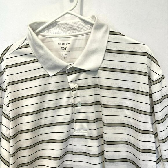 George Men's 3-Button Striped Golf Polo Shirt Sz XXL in White, Tan, Black Active - Picture 2 of 14
